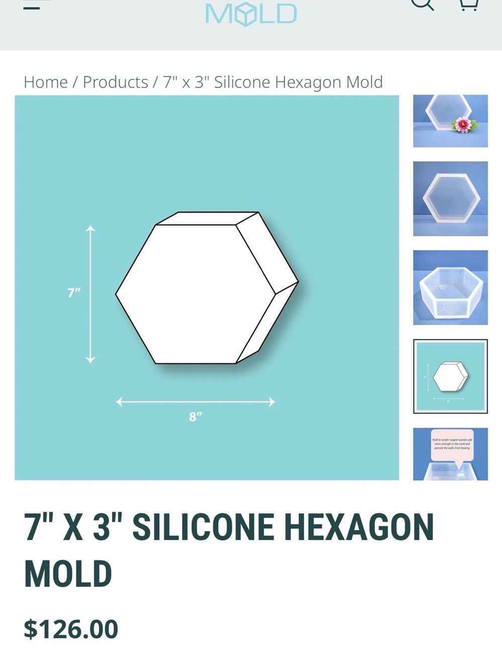 7" x 3" Silicone Hexagon Resin Mold